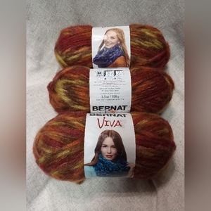 Bernat Viva Yarn, Rust,  Multi-Color 85 yards ( Orange, green,red ) 3 Pack